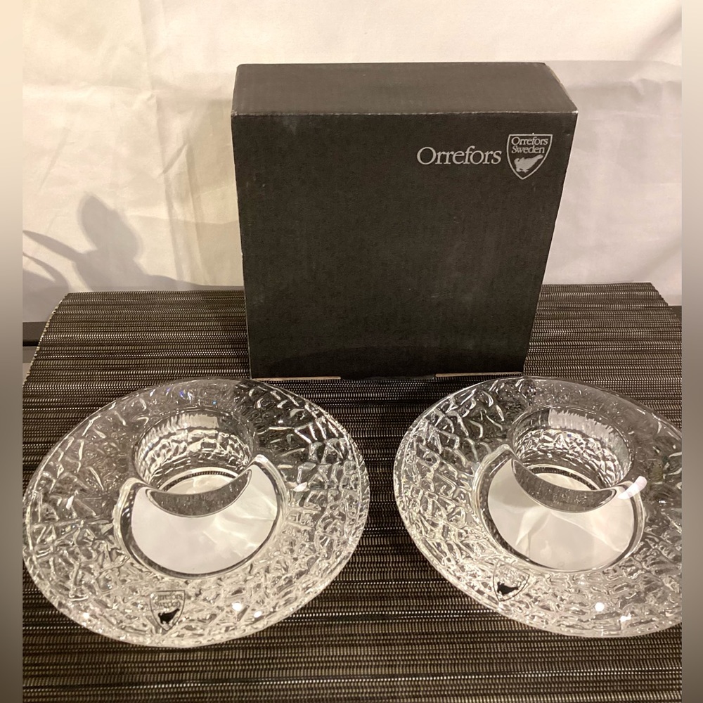 NEW Orrefors Discus 2 clear votive Large candle holders - Picture 2 of 6